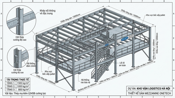 Bản vẽ thiết kế kệ sàn mezzanine Hà Nội theo tải trọng thực tế
