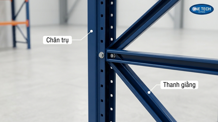 Chân trụ và giằng kệ drive-in Chân trụ và thanh giằng kệ drive-in sơn tĩnh điện