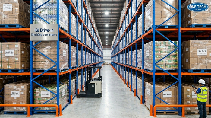 Kệ drive-in cho kho thương mại điện tử Kệ drive-in cho kho thương mại điện tử lưu hàng theo pallet