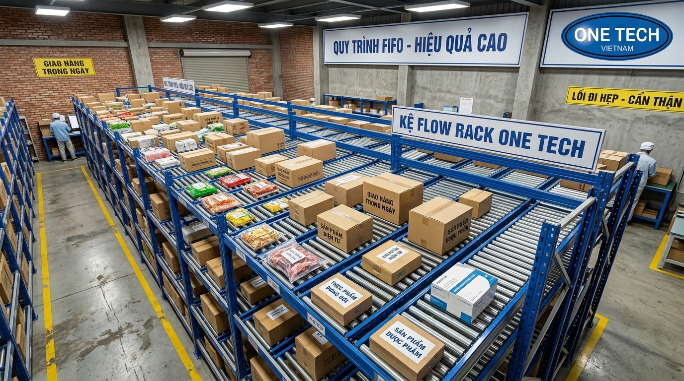 Kệ Flow racks Hà Nội cho kho nội thành cần tối ưu diện tích