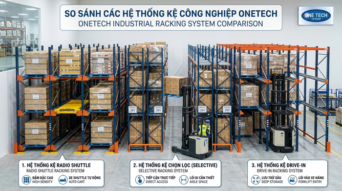 So sánh kệ Radio Shuttle Hà Nội với kệ Selective và kệ Drive In