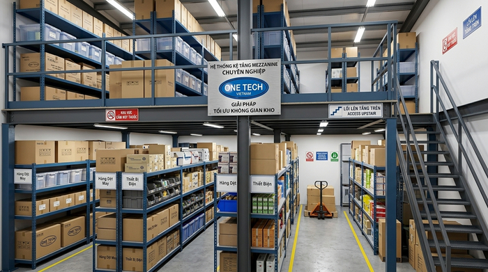 Kệ sàn mezzanine tối ưu kho sau cửa hàng nội thành