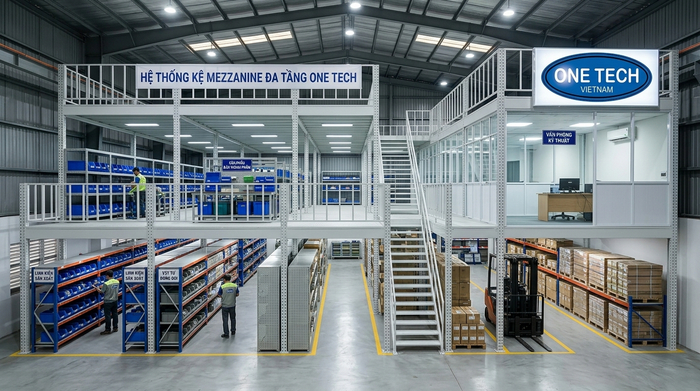 Kệ sàn mezzanine lắp đặt cho kho khu công nghiệp Bắc Thăng Long