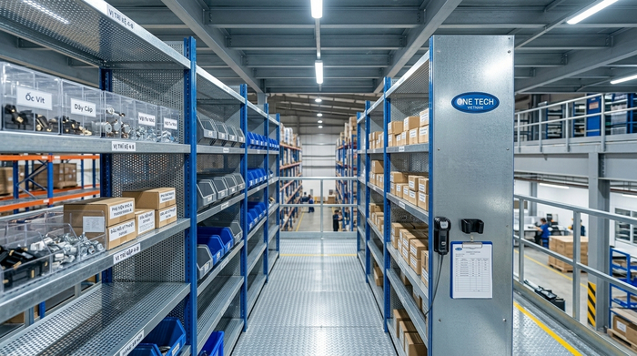 Kệ tôn lỗ lắp trên sàn mezzanine để phân loại hàng nhỏ