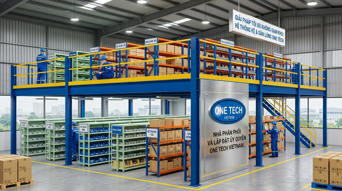 Kết hợp nhiều loại kệ trên sàn mezzanine cho kho Hà Nội