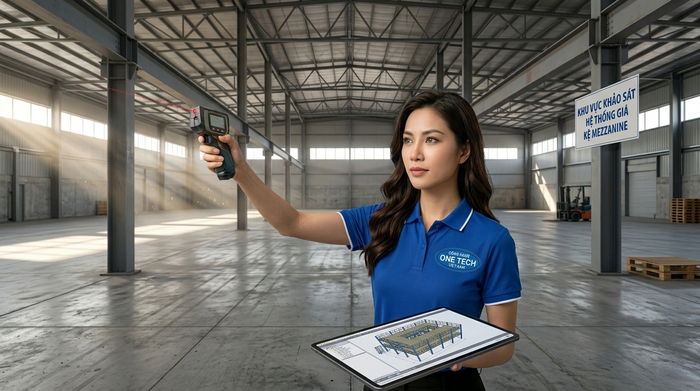 Khảo sát kho trước khi lắp đặt kệ mezzanine tại Hà Nội