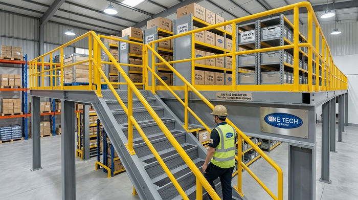 Lan can và cầu thang an toàn cho hệ kệ sàn mezzanine