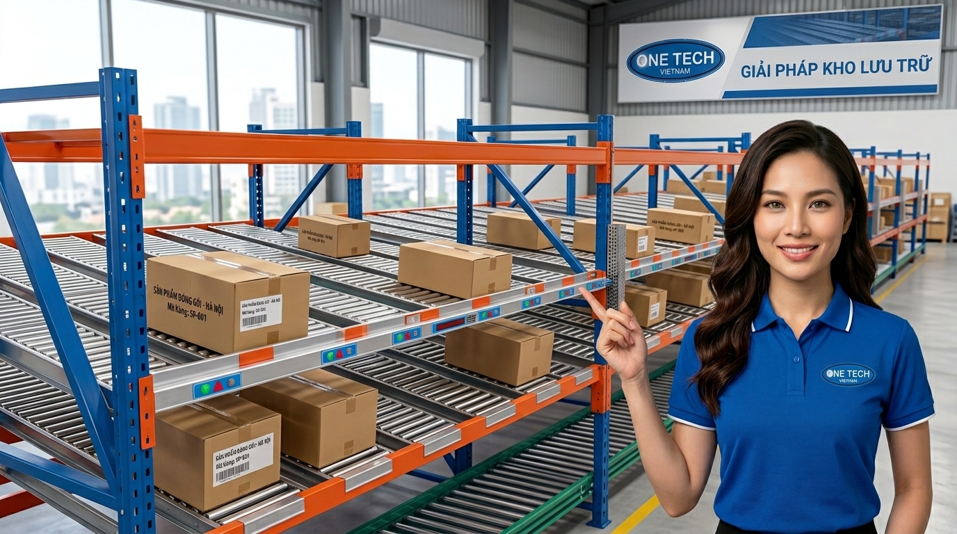 Kệ Flow racks Hà Nội giúp tối ưu diện tích và tăng tốc độ xuất hàng