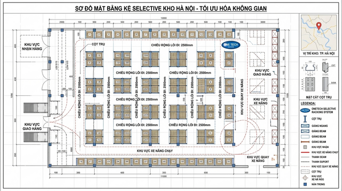 Bản vẽ thiết kế kho tối ưu Hà Nội với hệ thống kệ selective