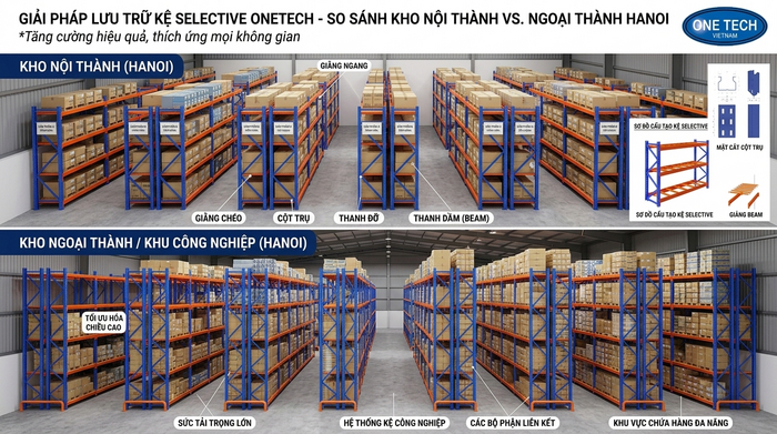 Bố trí kệ Selective Hà Nội theo khu vực kho nội thành và ngoại thành