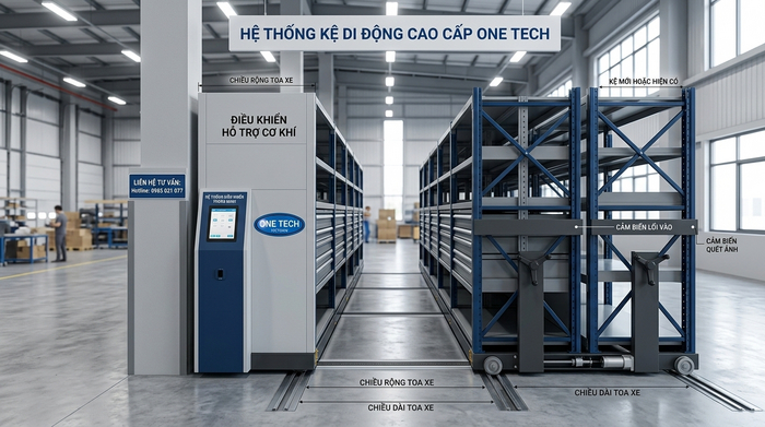 Cấu tạo kệ kho di động gồm beam ray carriage và khung kệ