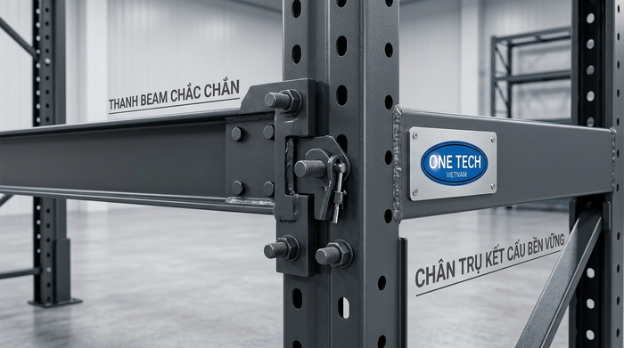 Cấu tạo kệ khuôn thép sơn tĩnh điện gồm chân trụ và thanh beam