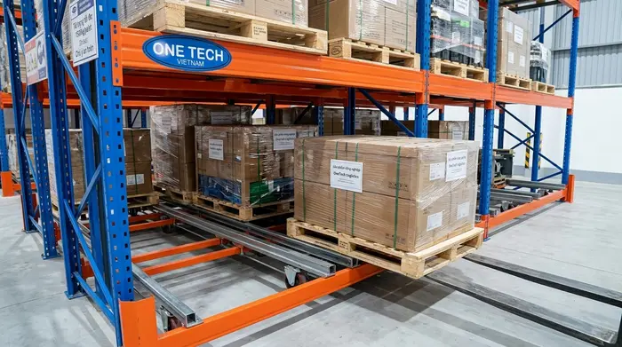 Mô hình hoạt động của kệ push back Hà Nội trong kho pallet