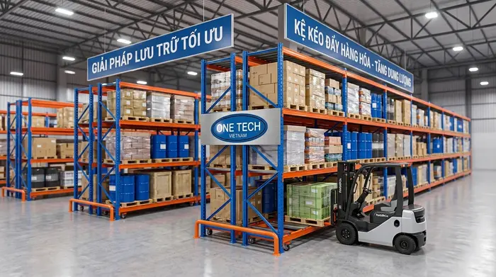 Kệ push back tối ưu lối đi xe nâng trong kho hàng