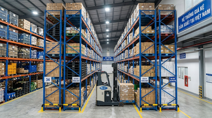Kho pallet sử dụng kệ Double Deep Hà Nội để tăng mật độ lưu trữ
