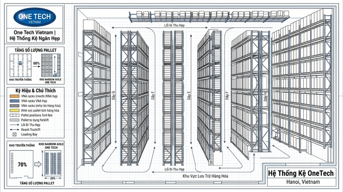 Bản vẽ layout kệ kho hẹp narrow aisle tại Hà Nội
