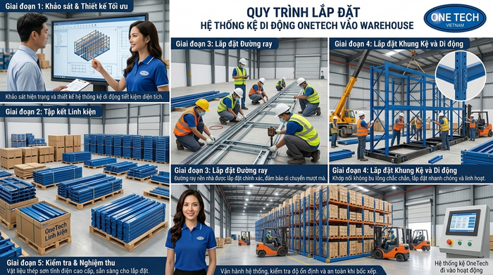 Quy trình lắp đặt kệ kho di động từ khảo sát đến nghiệm thu