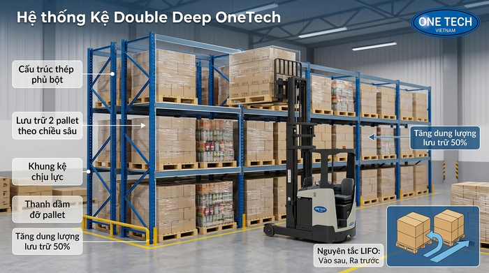Sơ đồ lưu trữ pallet theo chiều sâu của kệ Double Deep