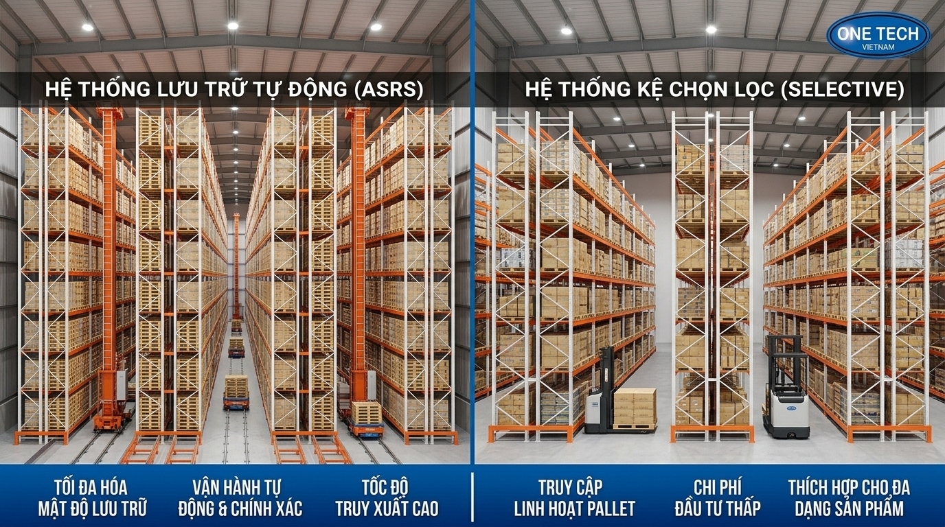So sánh kệ kho ASRS Hà Nội với kệ kho truyền thống về mật độ lưu trữ và tốc độ xuất nhập