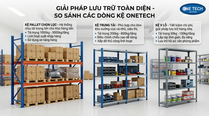 So sánh kệ selective kệ trung tải và kệ sắt V lỗ tại Hà Nội