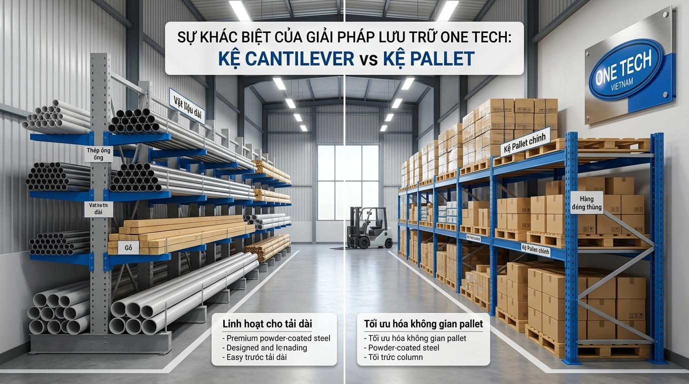So sánh kệ tay đỡ và kệ pallet trong kho hàng Hà Nội