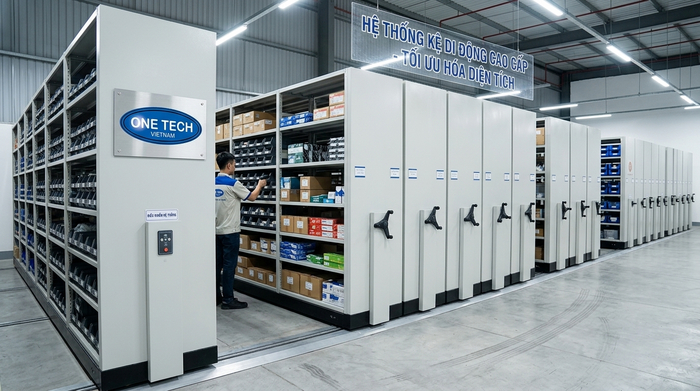 Minh họa tối ưu không gian kho bằng hệ kệ di động
