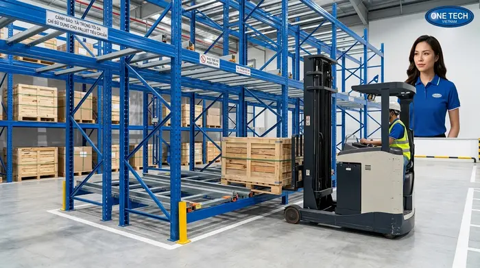 Vận hành kệ push back an toàn bằng xe nâng