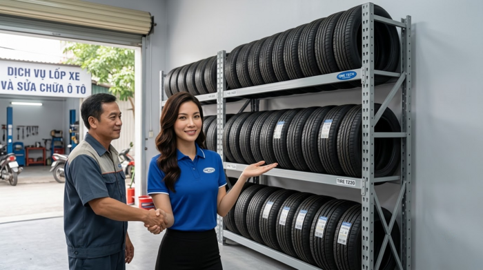 Bàn giao kệ để lốp xe sau lắp đặt tại Hà Nội