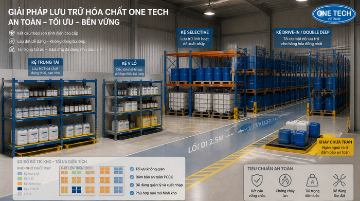 Cách chọn kệ kho hóa chất theo diện tích kho Hà Nội