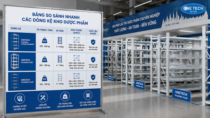 So sánh kệ kho dược phẩm Hà Nội theo nhu cầu sử dụng Bảng so sánh các loại kệ kho dược phẩm Hà Nội