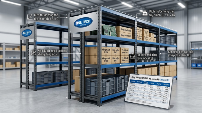 Báo giá kệ kho linh kiện điện tử Hà Nội Báo giá kệ kho linh kiện điện tử Hà Nội theo kích thước và tải trọng