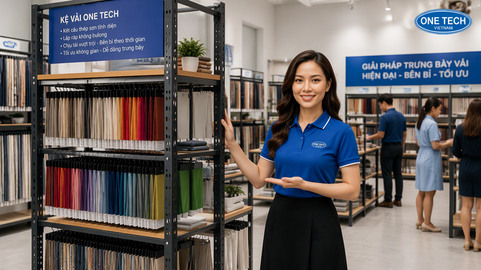 Bố trí kệ treo vải cho cửa hàng thời trang