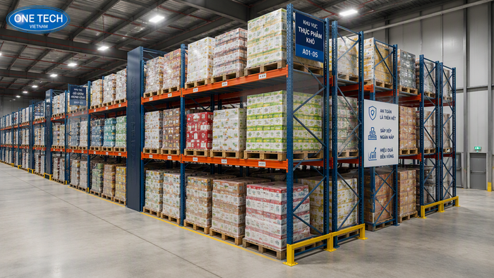 Kệ Double Deep cho kho thực phẩm lưu trữ pallet
