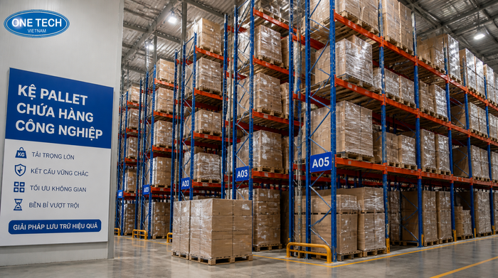 Hệ thống kệ kho logistics Hà Nội trong kho hàng pallet