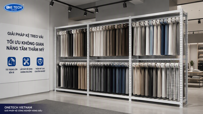 Kệ treo vải trong showroom thời trang tại Hà Nội