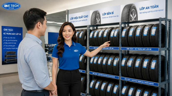 Kệ để lốp xe có khung hiển thị cho cửa hàng ô tô
