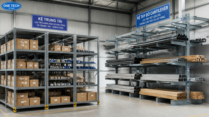 Kệ kho trung tải và kệ cantilever cho hàng đặc thù tại Hà Nội