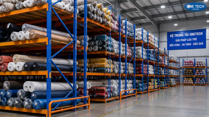 Kệ trung tải để vải cuộn trong kho logistics Hà Nội
