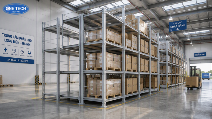 Kệ xếp chồng trong kho logistics Long Biên Hà Nội