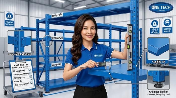 Kiểm tra an toàn kệ kho linh kiện điện tử Kiểm tra an toàn kệ kho linh kiện điện tử trước khi bàn giao