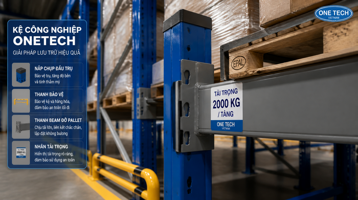 Ốp chân trụ thanh support và tem tải trọng cho kệ pallet