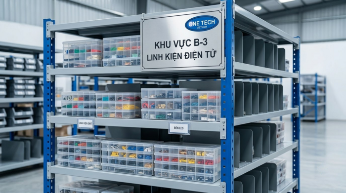 Phụ kiện tối ưu kệ kho linh kiện điện tử Hà Nội Phụ kiện kệ kho linh kiện điện tử gồm hộp nhựa, vách ngăn và biển tên