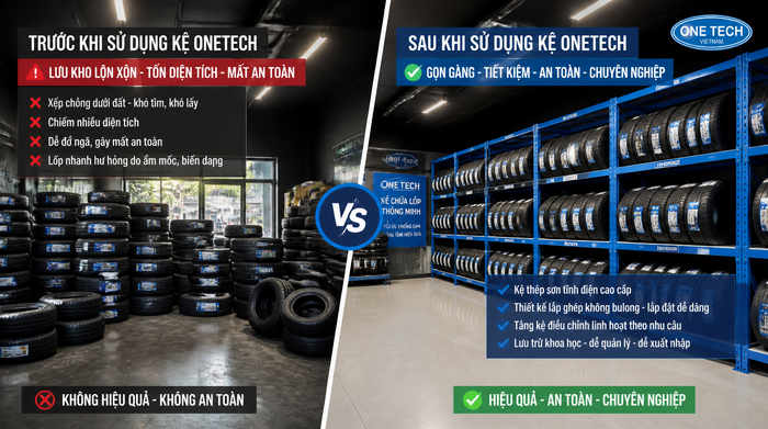 So sánh để lốp dưới sàn và sử dụng kệ để lốp xe