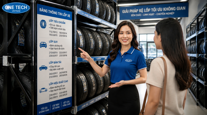 Thiết kế kệ để lốp xe tiết kiệm diện tích cho mặt bằng Hà Nội