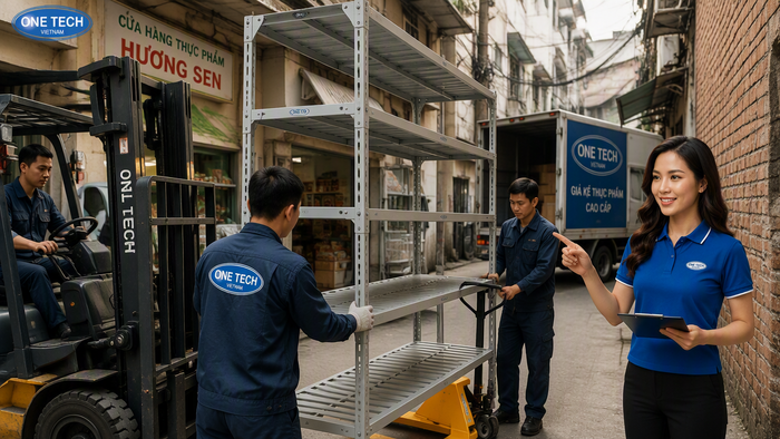 Vận chuyển kệ kho thực phẩm vào ngõ nhỏ tại Hà Nội