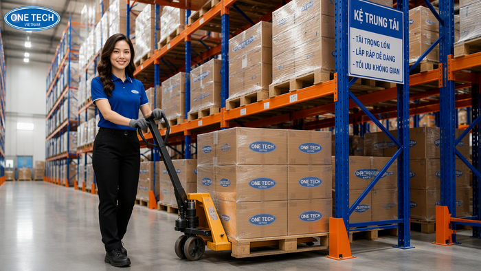 Xe nâng tay cao hỗ trợ vận hành kệ pallet Xe nâng tay cao dùng để đưa pallet lên kệ kho