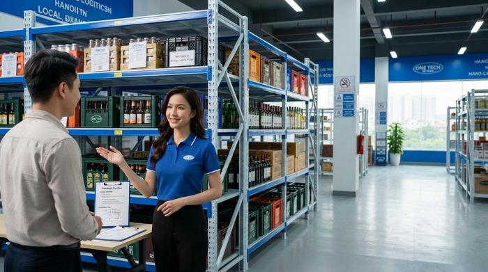 Bàn giao kệ kho ngành F&B bởi Kệ kho hàng Hà Nội OneTech Bàn giao hệ thống kệ kho F&B tại Hà Nội