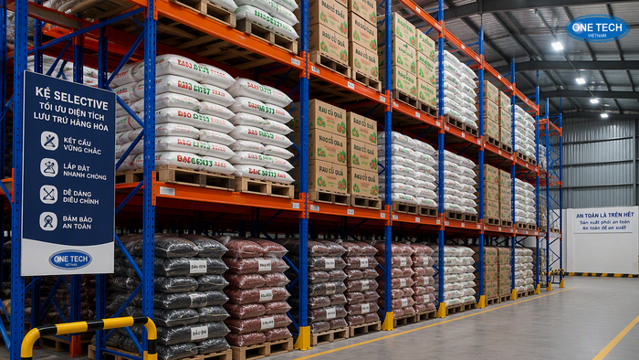 Kệ Selective chứa pallet nông sản trong kho tại Hà Nội