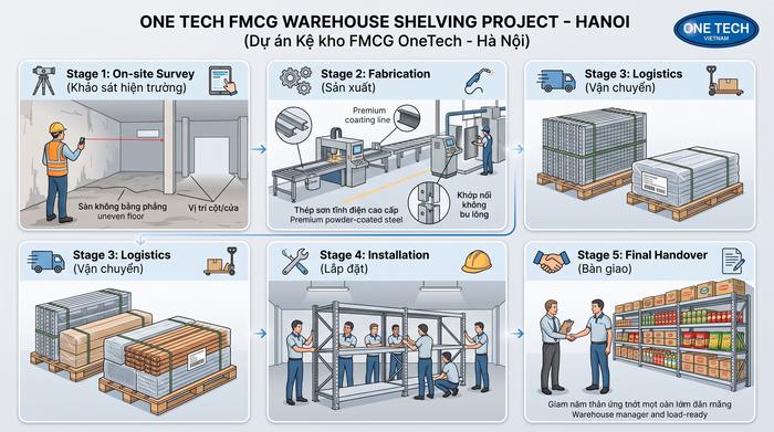 Quy trình lắp đặt kệ kho FMCG Hà Nội Quy trình lắp đặt kệ kho FMCG Hà Nội từ khảo sát đến bàn giao